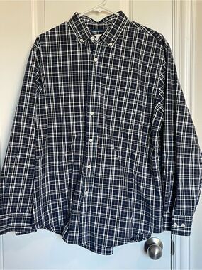 Croft & Barrow Navy and White Plaid Button-Down Shirt Casual Men’s Large